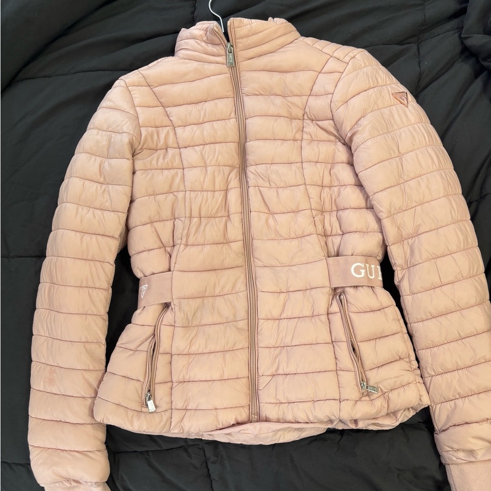Guess Pink Puffer Jacket with Quilted Design